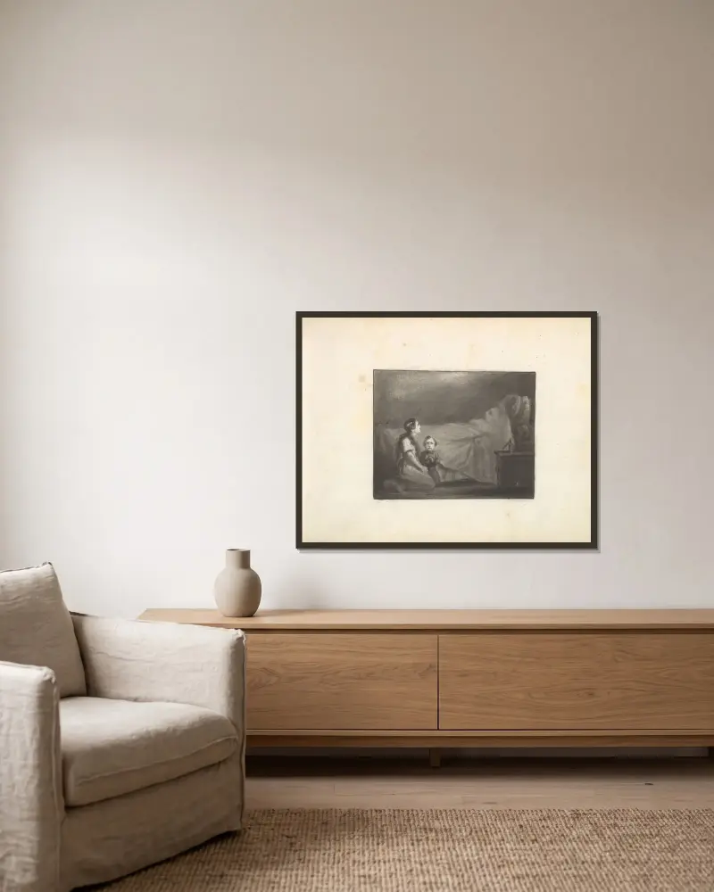 Eine Sterbeszene von Frederic Leighton gerahmt an einer Wand