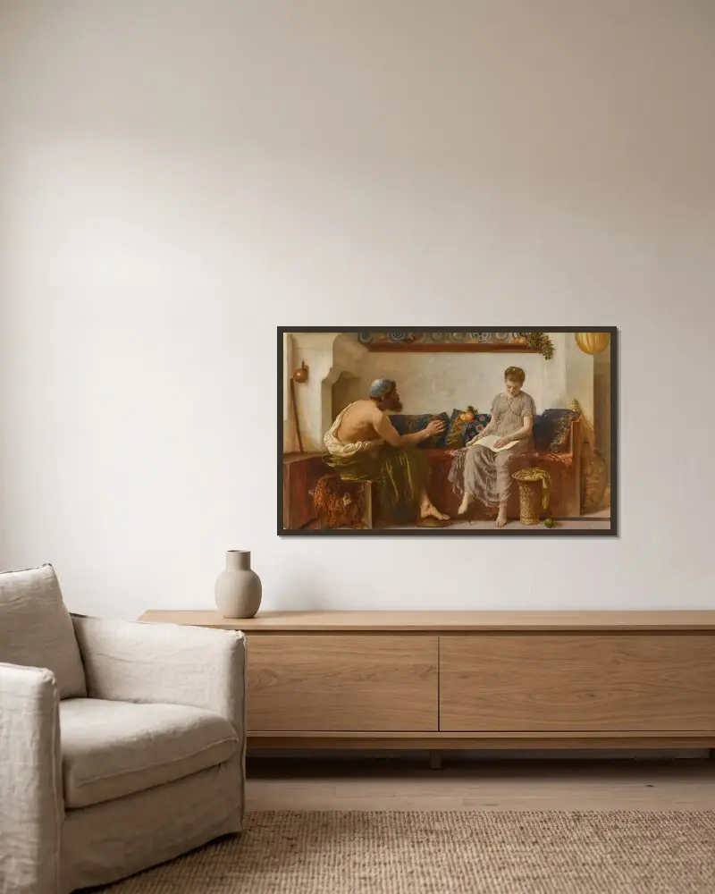 Cleoboulos unterrichtet seine Tochter Cleobouline von Frederic Leighton gerahmt an einer Wand
