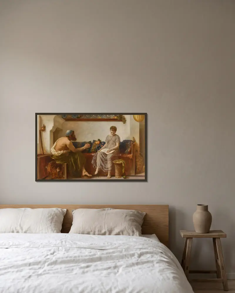 Cleoboulos unterrichtet seine Tochter Cleobouline von Frederic Leighton gerahmt an einer Wand