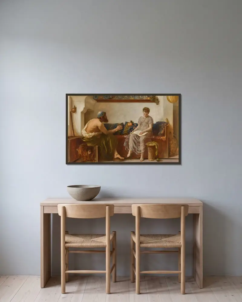 Cleoboulos unterrichtet seine Tochter Cleobouline von Frederic Leighton gerahmt an einer Wand
