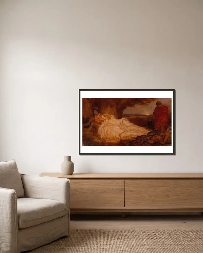 Farbstudie zu ’Cymon und Iphigenia’ von Frederic Leighton gerahmt an einer Wand