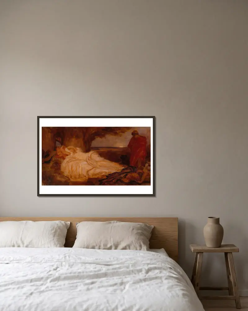 Farbstudie zu ’Cymon und Iphigenia’ von Frederic Leighton gerahmt an einer Wand