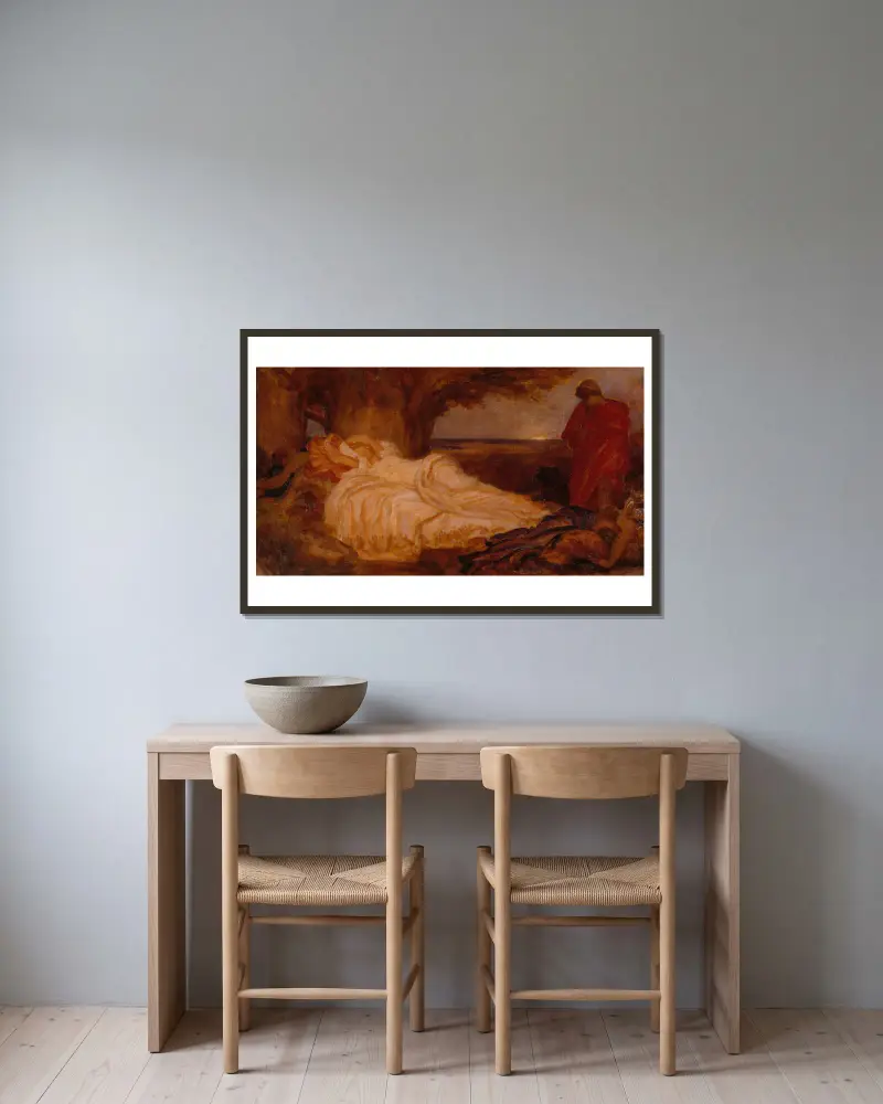 Farbstudie zu ’Cymon und Iphigenia’ von Frederic Leighton gerahmt an einer Wand