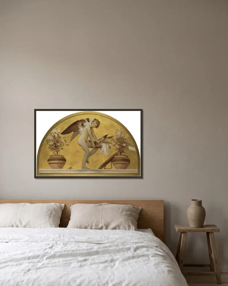 Amor und Tauben von Frederic Leighton gerahmt an einer Wand