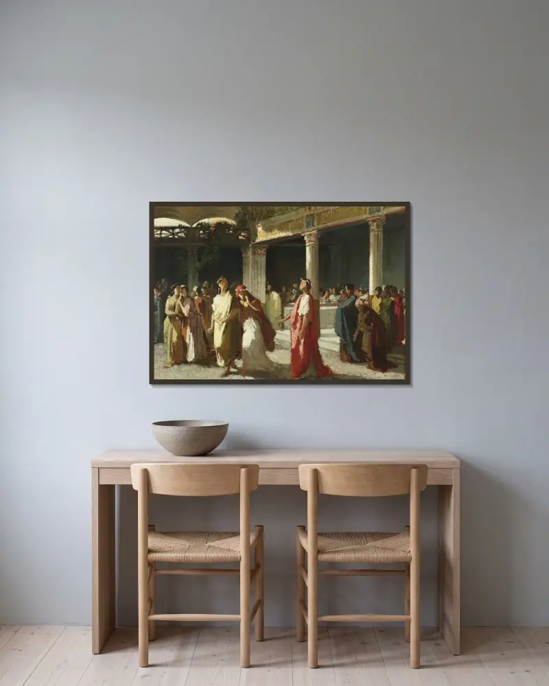 Dramatic Scene in a Court av Frederic Leighton inramad på en vägg