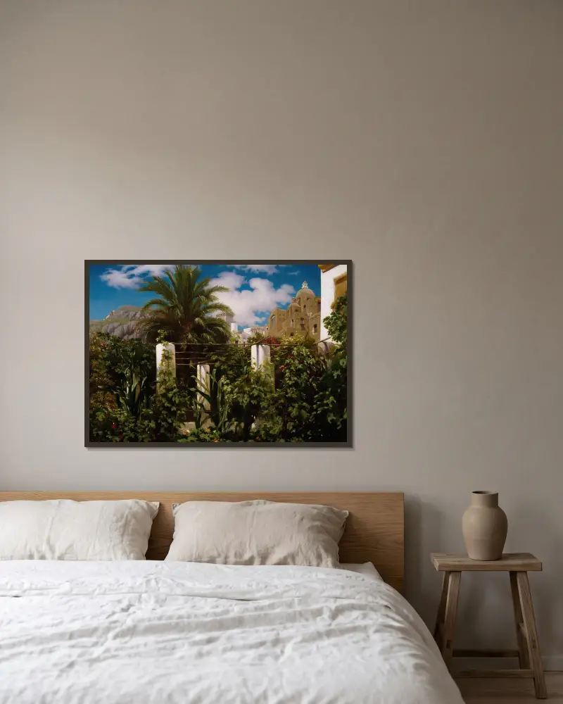 Värdshusets trädgård, Capri av Frederic Leighton inramad på en vägg