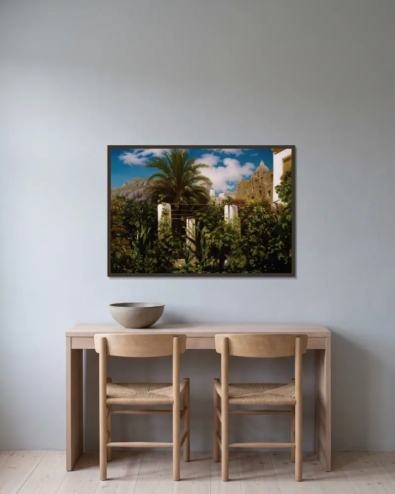 Värdshusets trädgård, Capri av Frederic Leighton inramad på en vägg