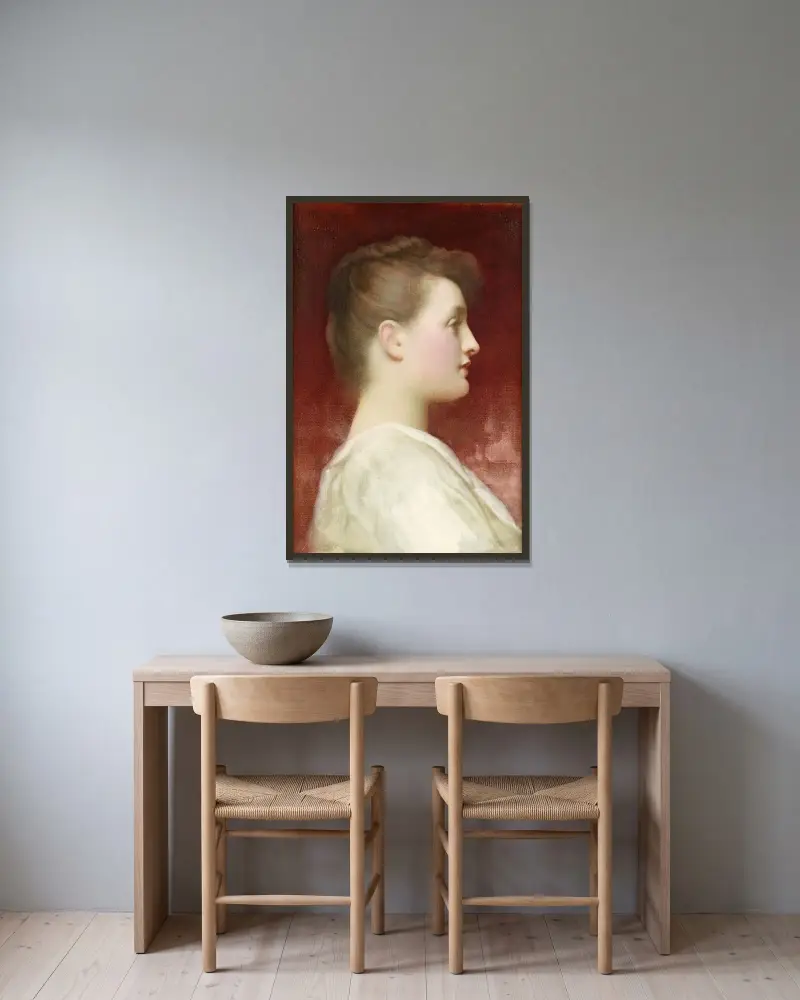 Girl in profile av Frederic Leighton inramad på en vägg