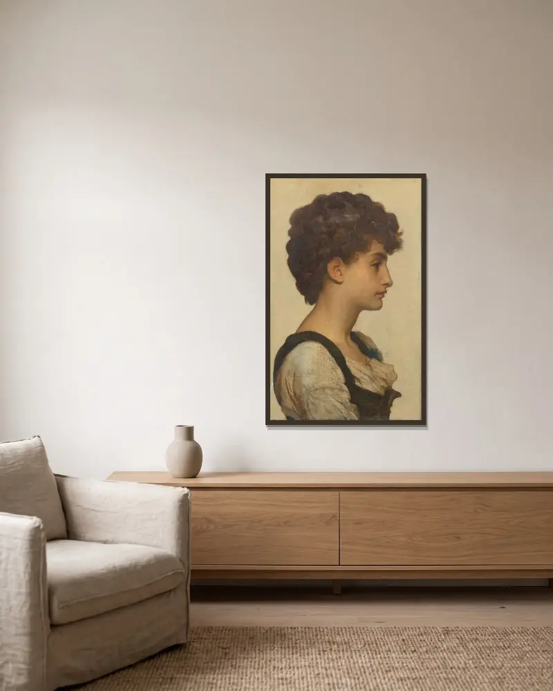 Flickhuvud – nr 2 av Frederic Leighton inramad på en vägg