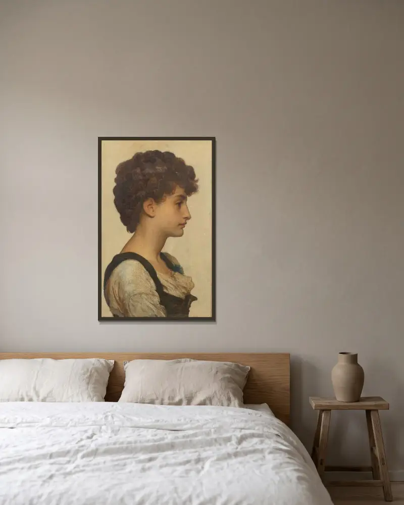 Flickhuvud – nr 2 av Frederic Leighton inramad på en vägg