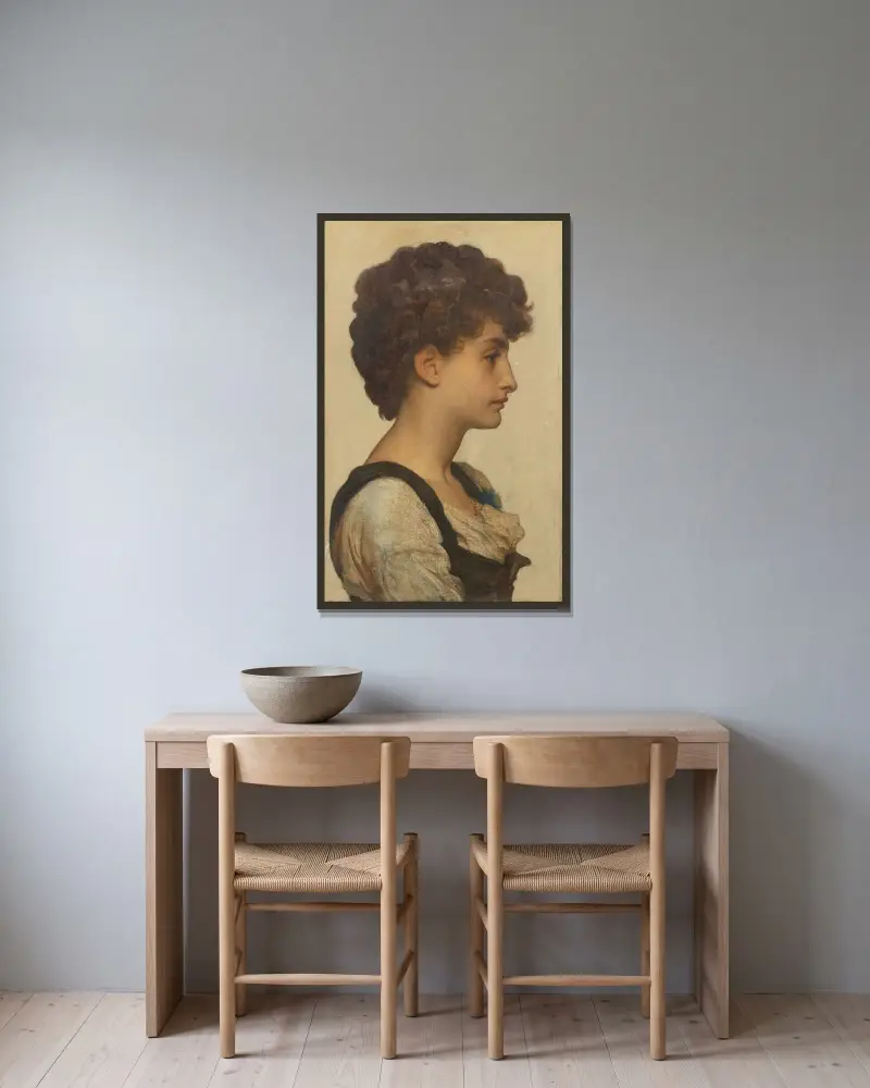 Flickhuvud – nr 2 av Frederic Leighton inramad på en vägg
