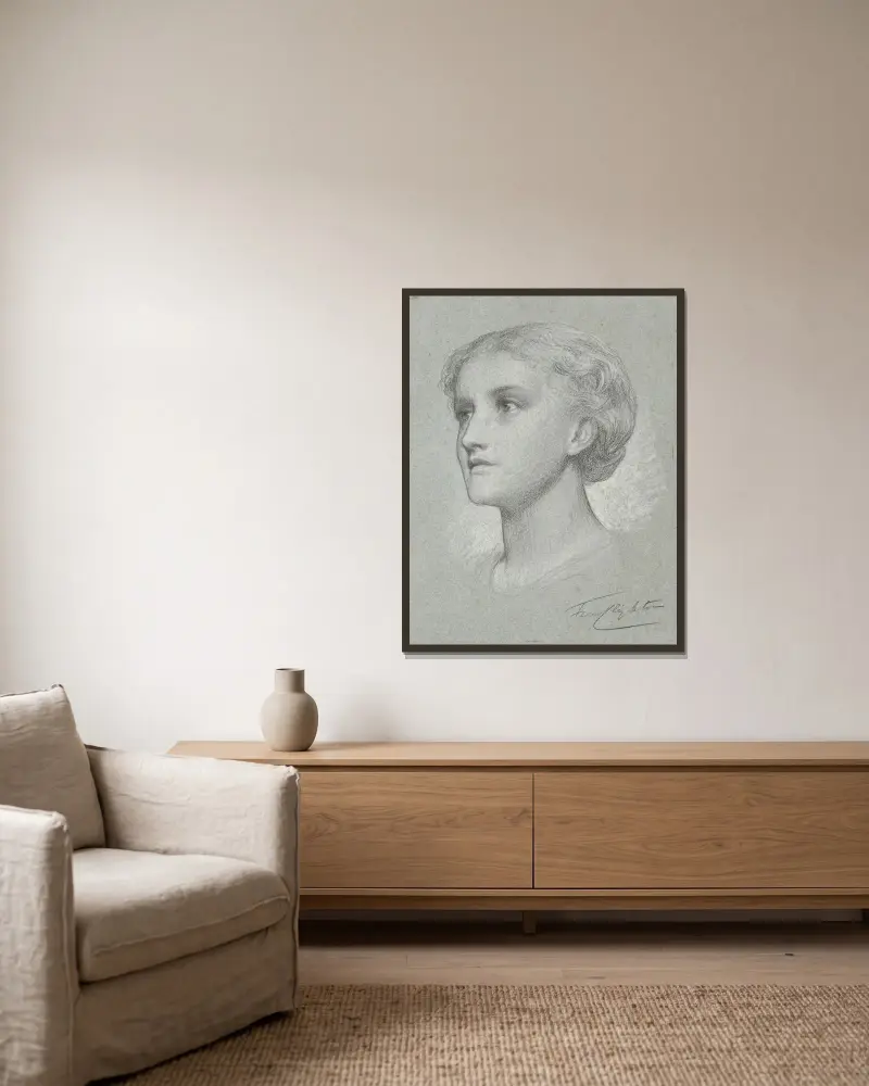 Huvud av en flicka – nr 1 av Frederic Leighton inramad på en vägg