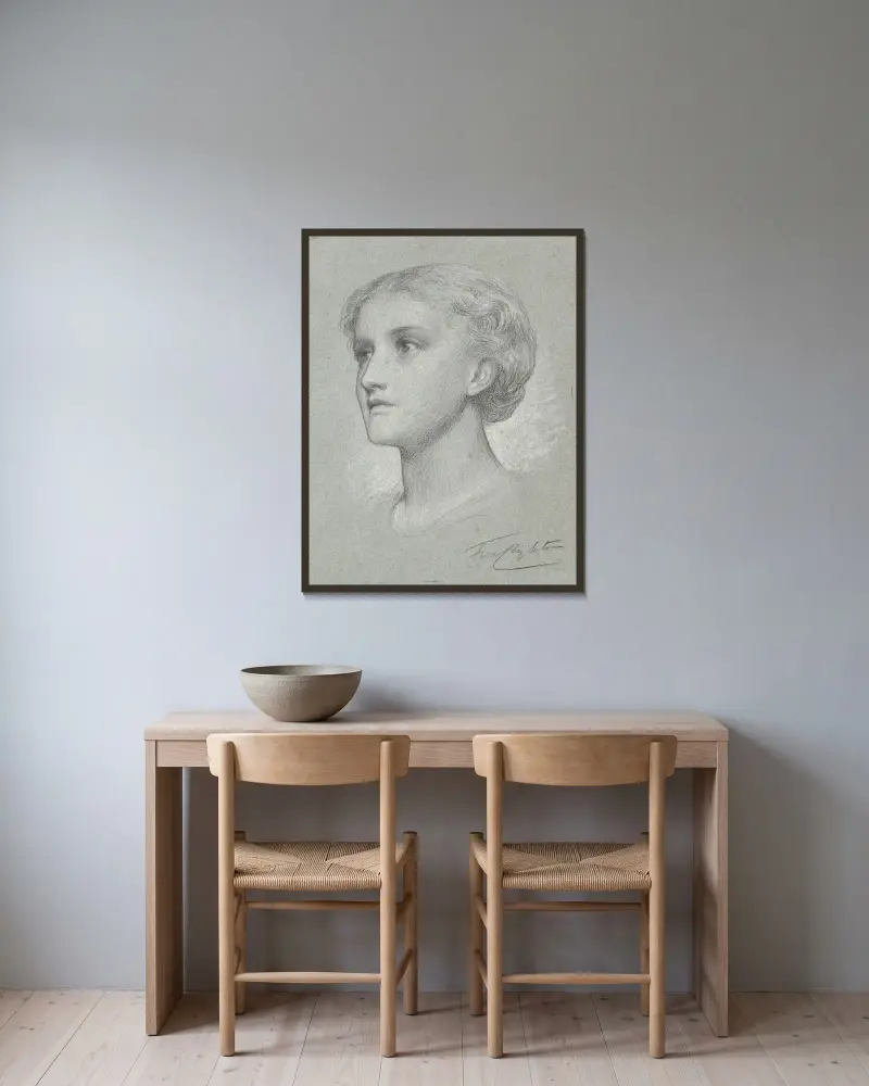 Huvud av en flicka – nr 1 av Frederic Leighton inramad på en vägg