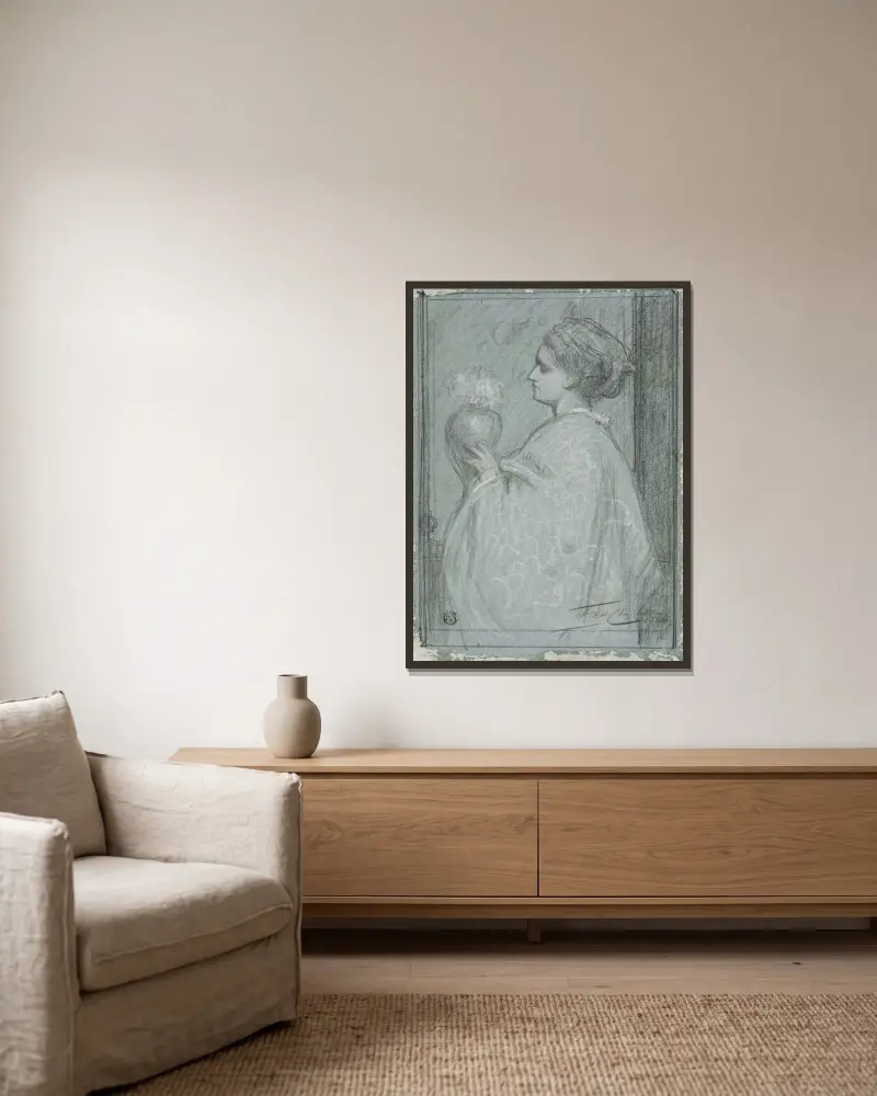 Dáma s vázou, Frederic Leighton v rámu na stěně