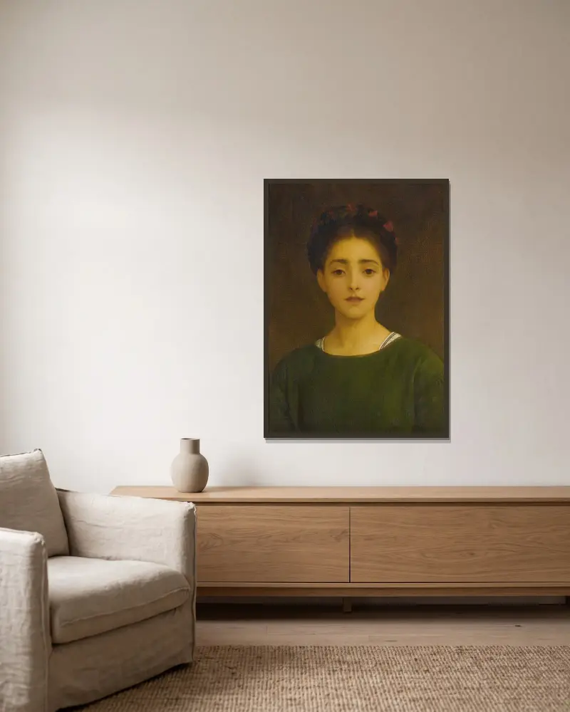 Leandra av Frederic Leighton inramad på en vägg