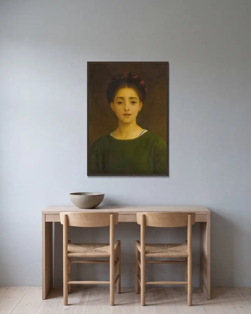 Leandra av Frederic Leighton inramad på en vägg