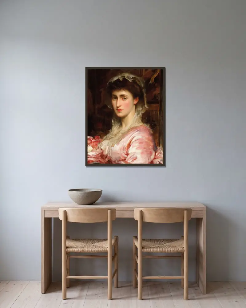 Portret May Sartoris, pani Henry Evans Gordon, Frederic Leighton w ramie na ścianie