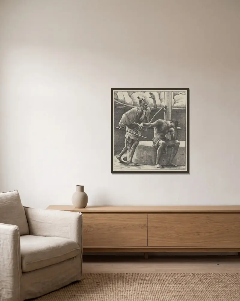 Simson an der Mühle von Frederic Leighton gerahmt an einer Wand