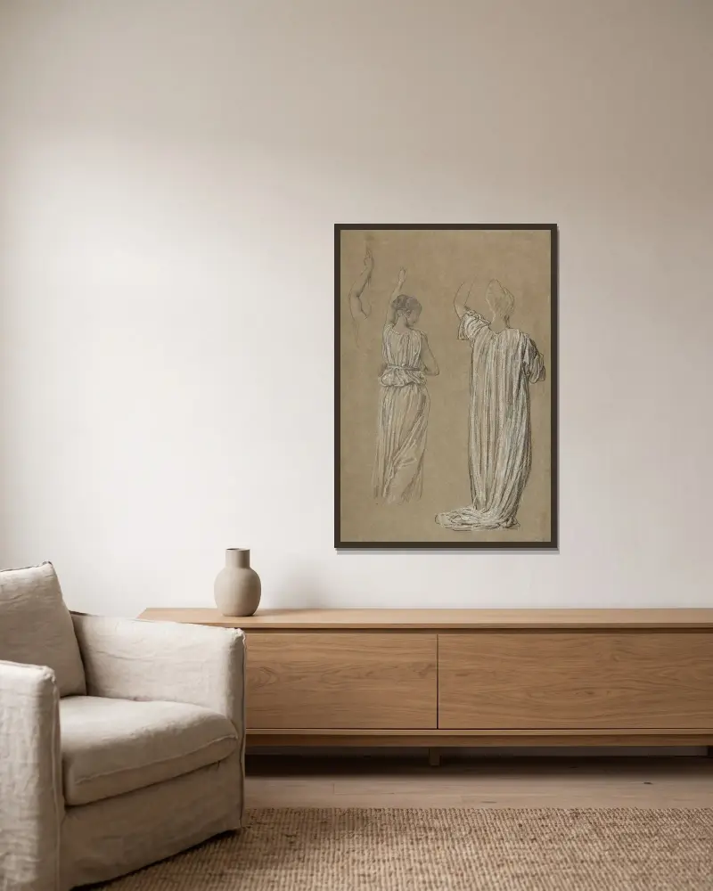 Studies of a standing draped figure av Frederic Leighton inramad på en vägg