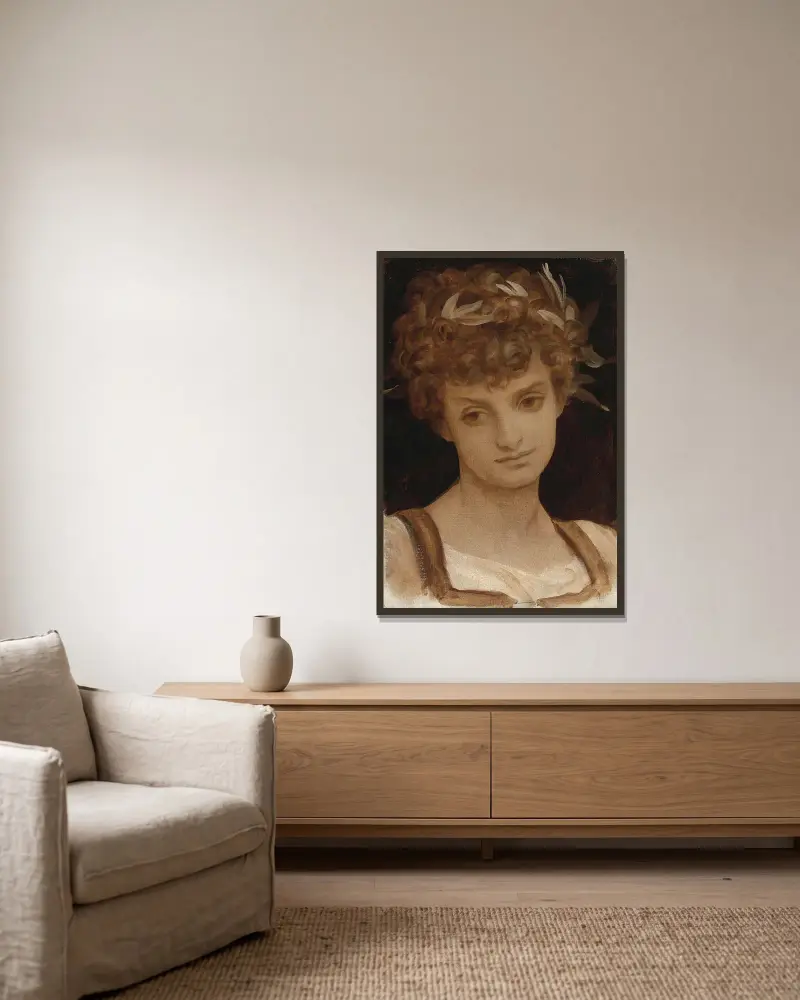 Studie av en flickas huvud, krönt av lager av Frederic Leighton inramad på en vägg