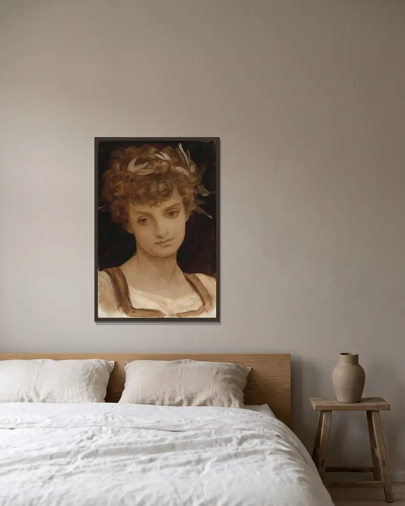 Studie av en flickas huvud, krönt av lager av Frederic Leighton inramad på en vägg