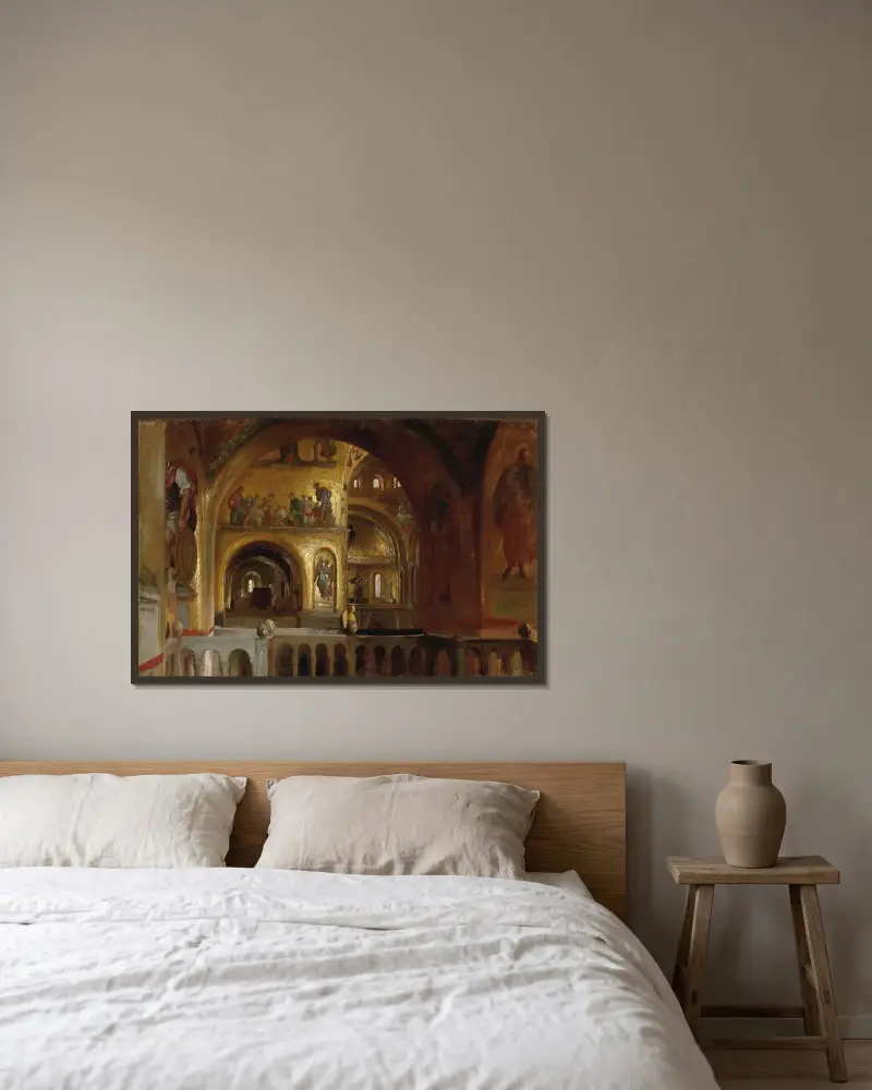 Interiören av Markuskyrkan i Venedig av Frederic Leighton inramad på en vägg