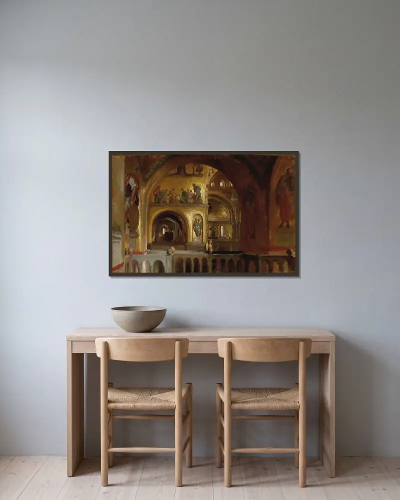 Interiören av Markuskyrkan i Venedig av Frederic Leighton inramad på en vägg