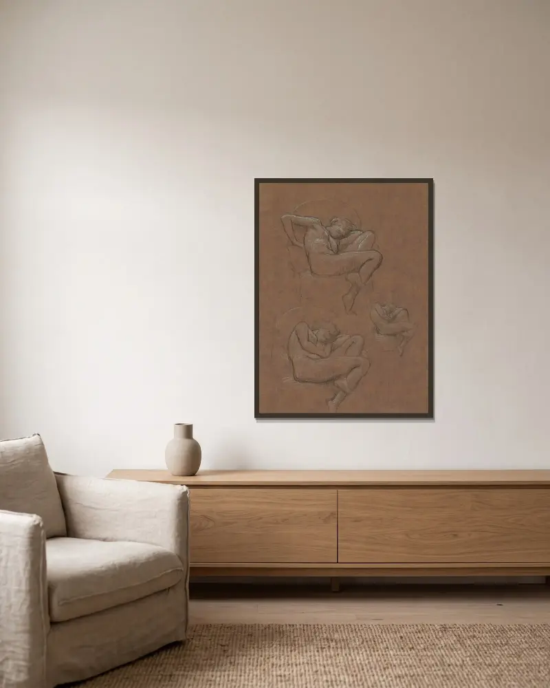 Drei Studien zu ‚Flaming June‘ von Frederic Leighton gerahmt an einer Wand