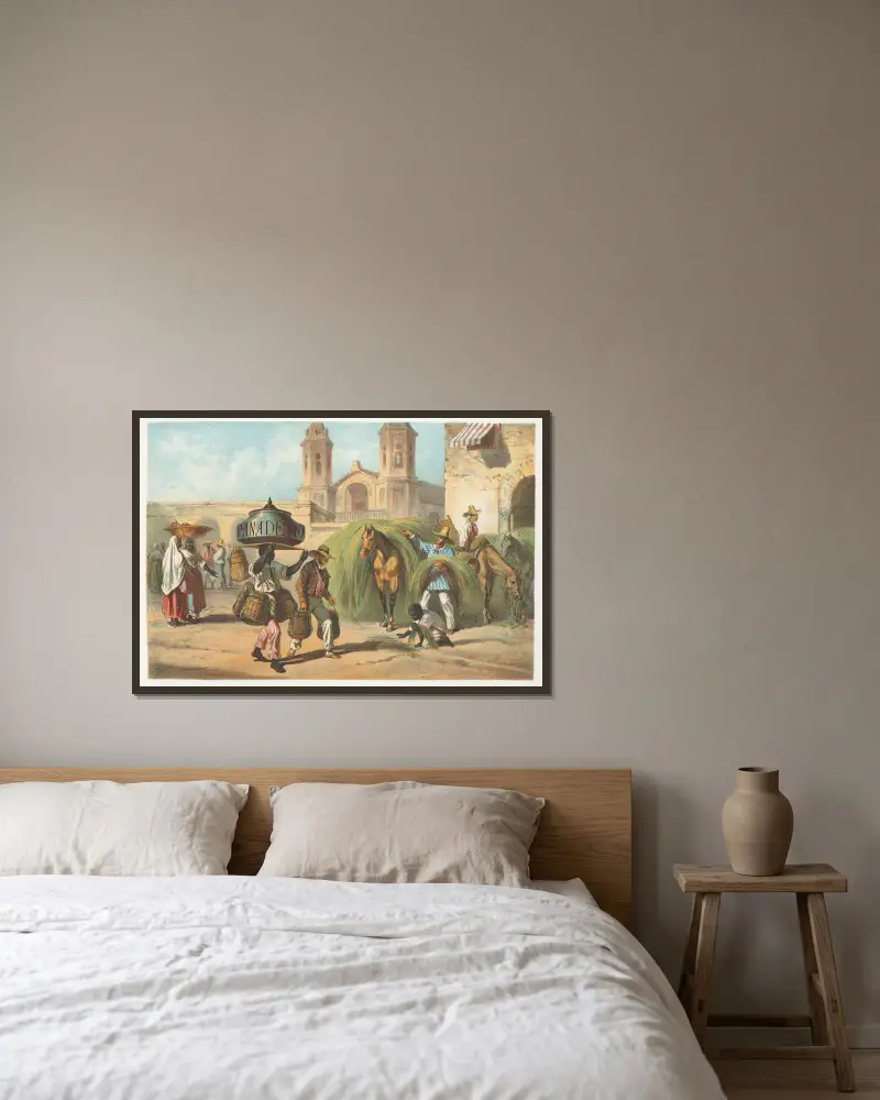 Die Tamburinspielerin und der Malojero von Pierre Toussaint Frédéric Mialhe gerahmt an einer Wand