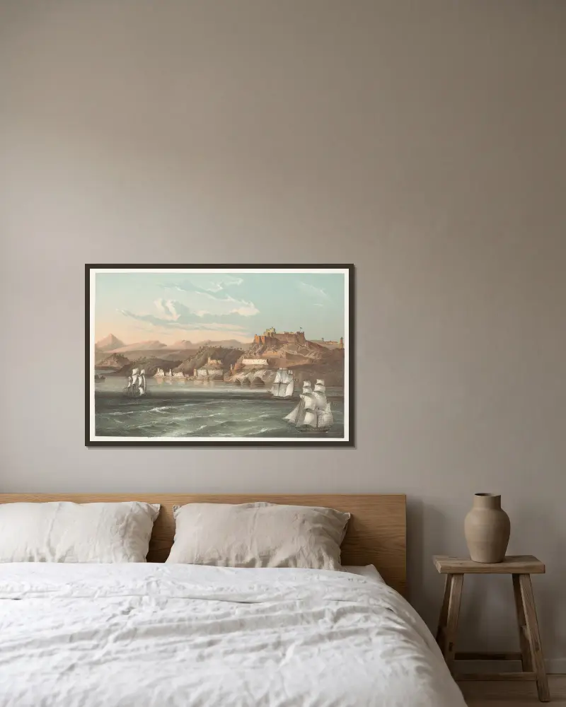 Morro und die Hafeneinfahrt von Santiago de Cuba von Pierre Toussaint Frédéric Mialhe gerahmt an einer Wand