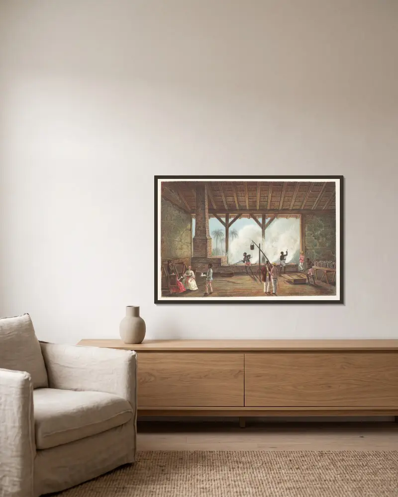 Ansicht eines Kesselhauses von Pierre Toussaint Frédéric Mialhe gerahmt an einer Wand