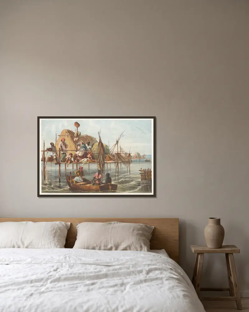 Wohnung der Schwammfischer von Pierre Toussaint Frédéric Mialhe gerahmt an einer Wand