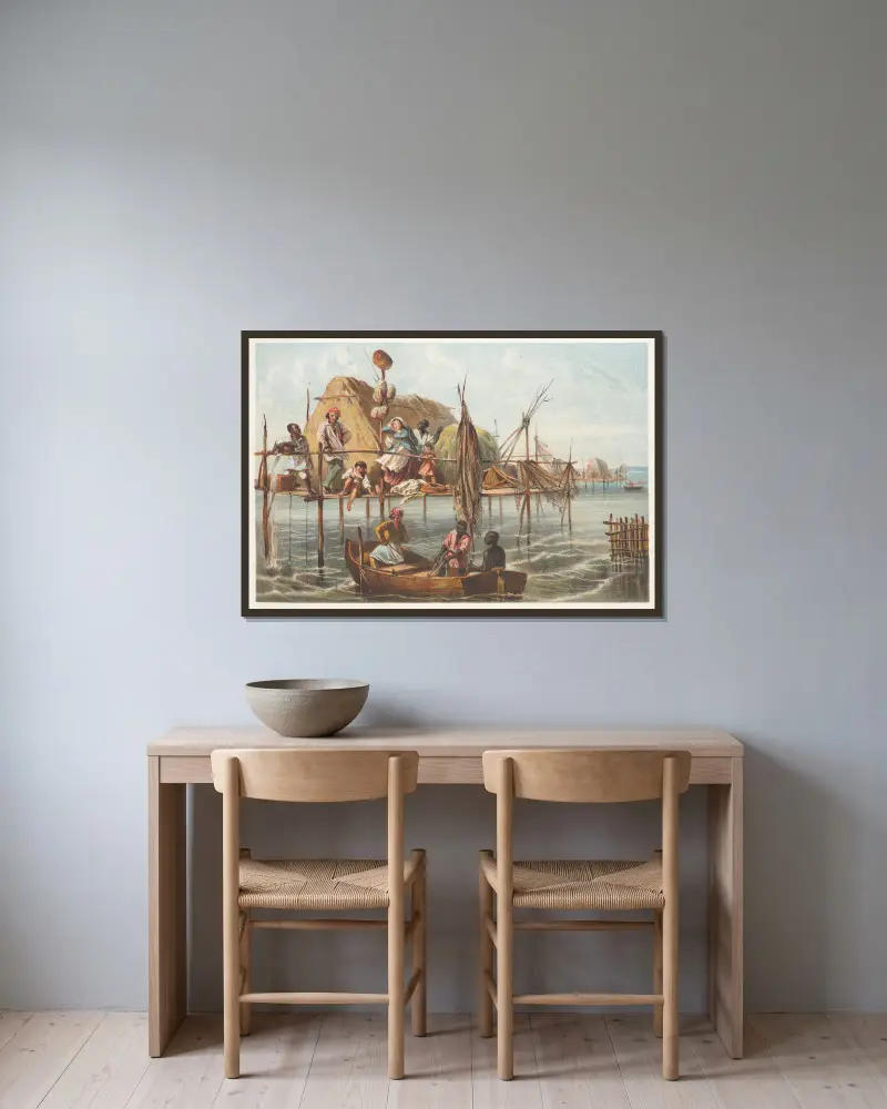 Wohnung der Schwammfischer von Pierre Toussaint Frédéric Mialhe gerahmt an einer Wand