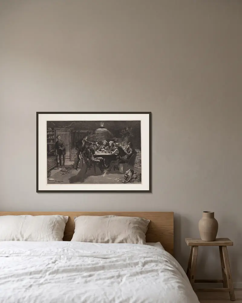 Ett gräl om kort – en skiss från en ranch i New Mexico av Frederic Remington inramad på en vägg