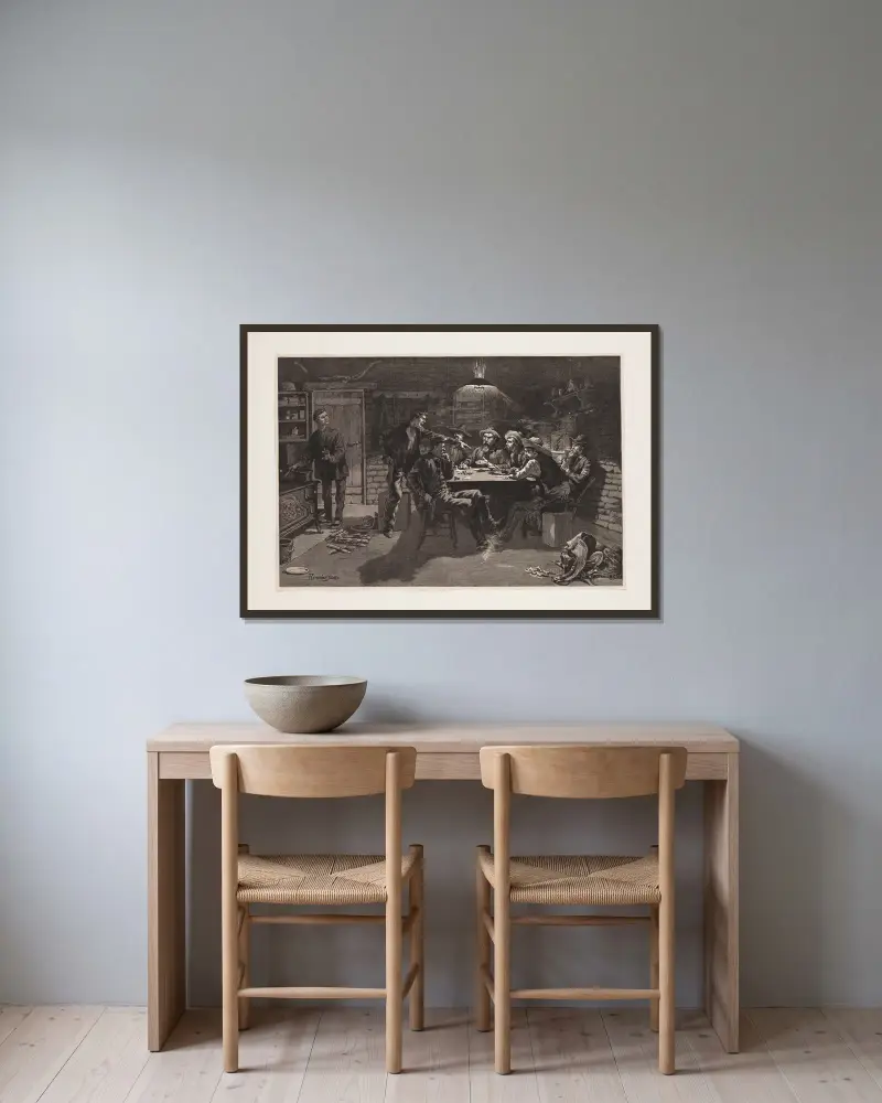 Ett gräl om kort – en skiss från en ranch i New Mexico av Frederic Remington inramad på en vägg