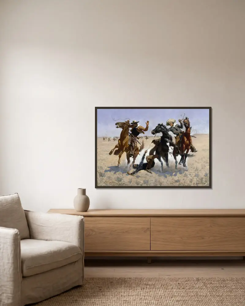 Einem Kameraden zu Hilfe von Frederic Remington gerahmt an einer Wand
