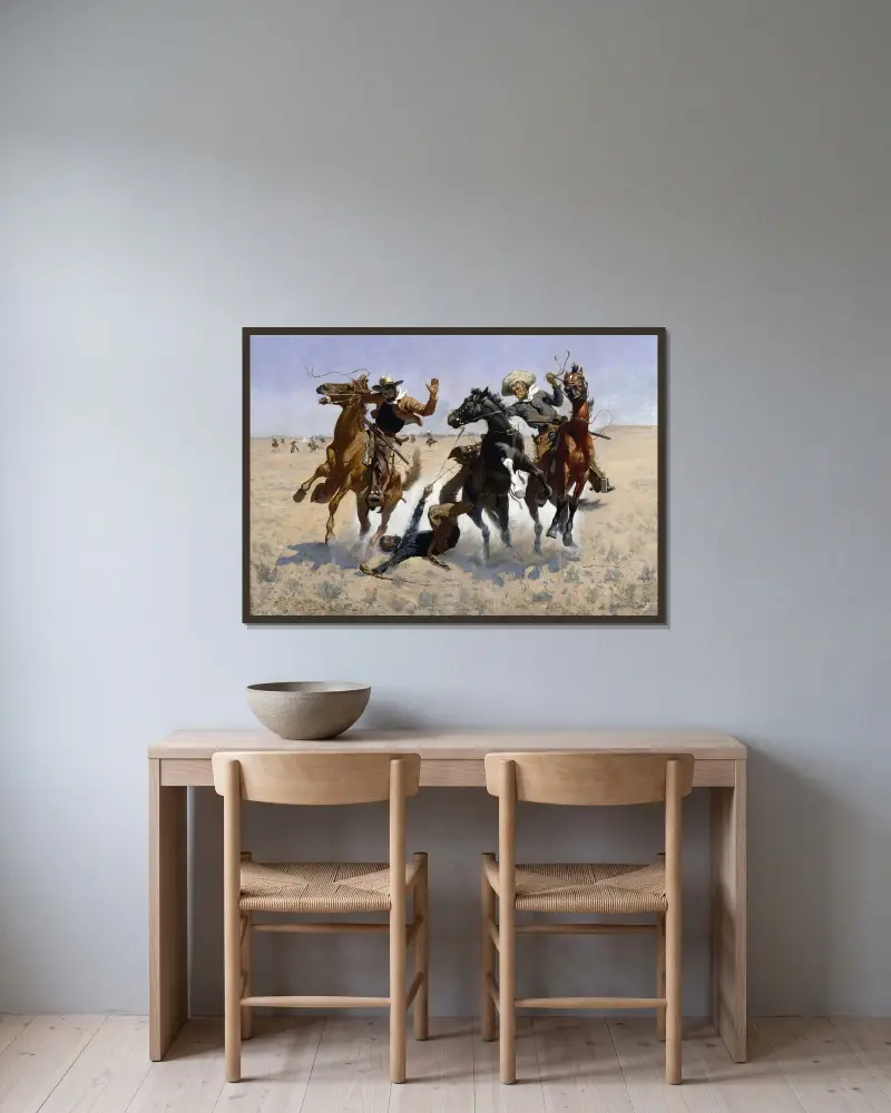 Einem Kameraden zu Hilfe von Frederic Remington gerahmt an einer Wand