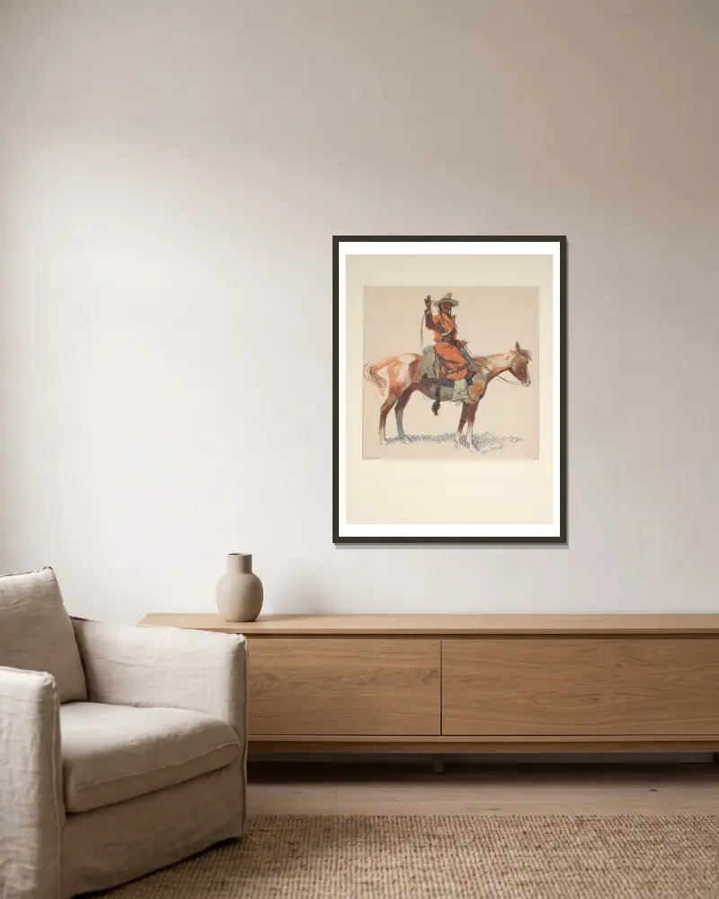 An Apache scout av Frederic Remington inramad på en vägg