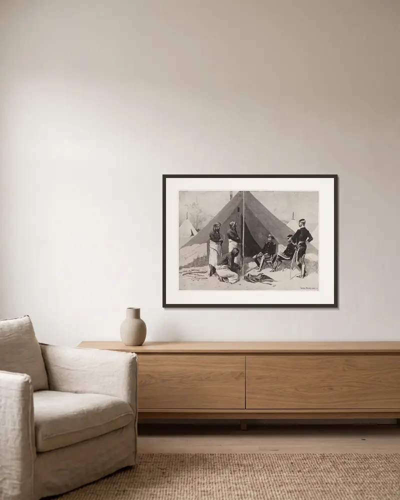 Ein Appell an die Gerechtigkeit von Frederic Remington gerahmt an einer Wand