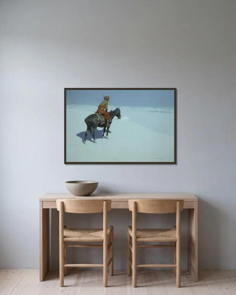 Freunde oder Feinde? (Der Späher) von Frederic Remington gerahmt an einer Wand
