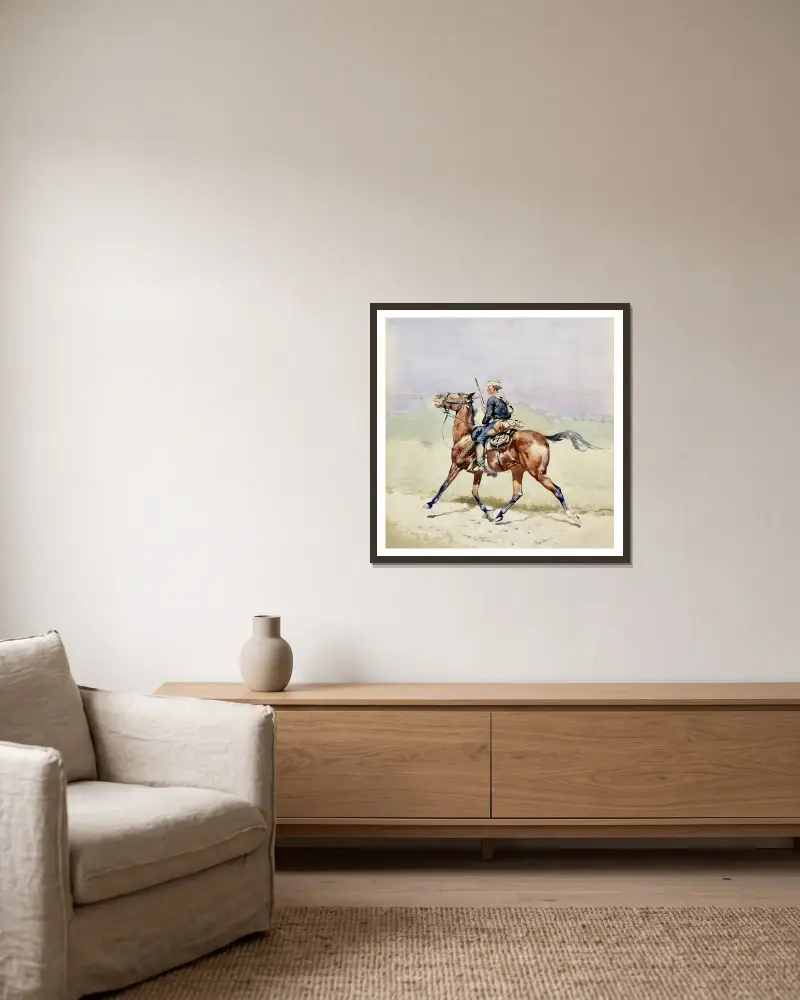 The Advance Guard av Frederic Remington inramad på en vägg