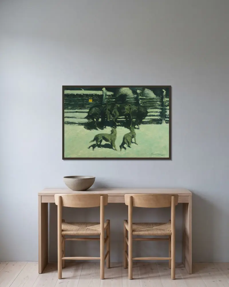 Der Hilferuf von Frederic Remington gerahmt an einer Wand