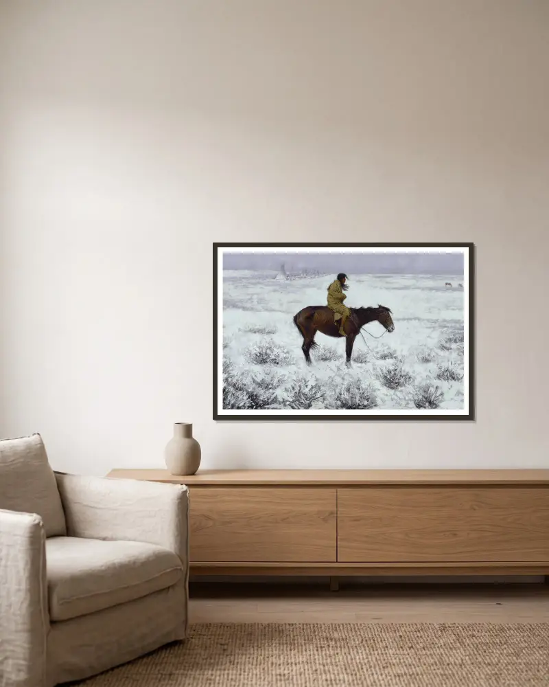 The Herd Boy av Frederic Remington inramad på en vägg