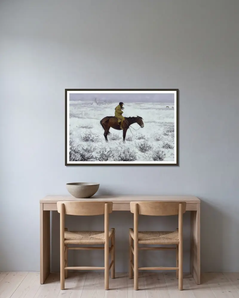 The Herd Boy av Frederic Remington inramad på en vägg