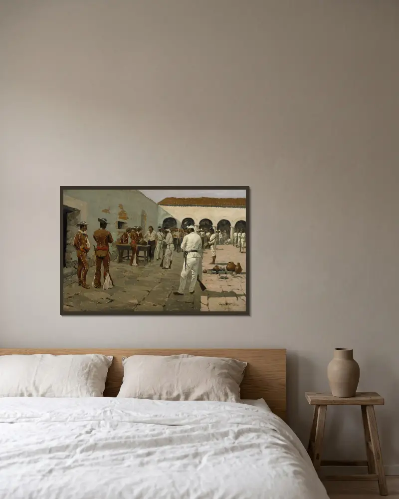 Mier-expeditionen – dragningen av den svarta bönan av Frederic Remington inramad på en vägg