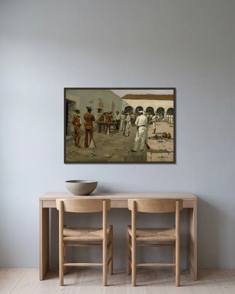 Mier-expeditionen – dragningen av den svarta bönan av Frederic Remington inramad på en vägg