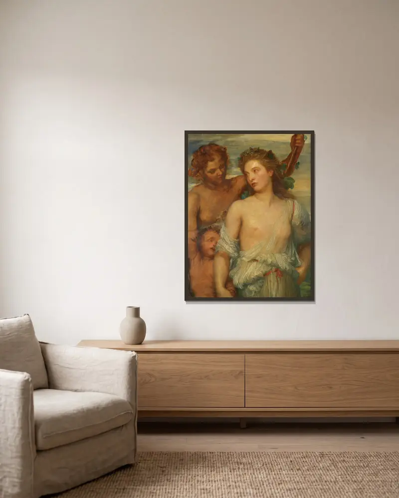 Eine Bacchantin von George Frederic Watts gerahmt an einer Wand