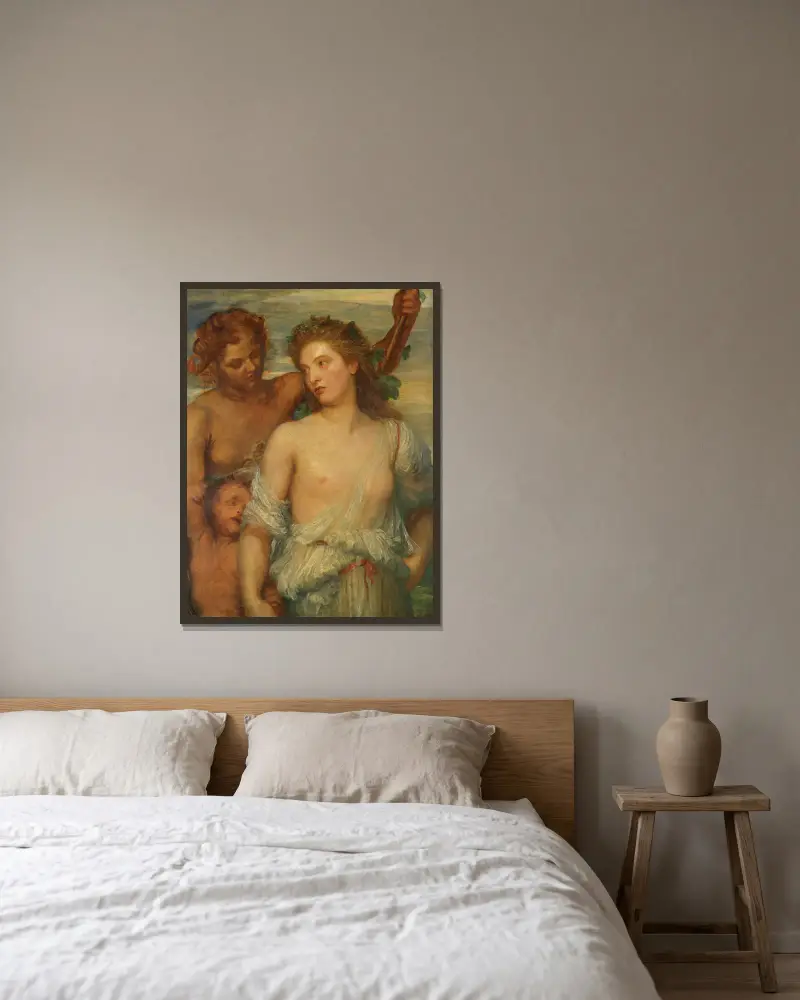 Eine Bacchantin von George Frederic Watts gerahmt an einer Wand