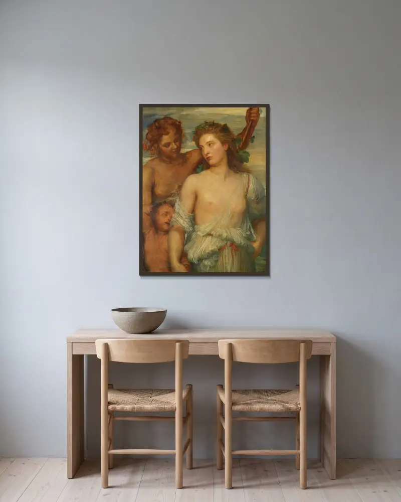 Eine Bacchantin von George Frederic Watts gerahmt an einer Wand