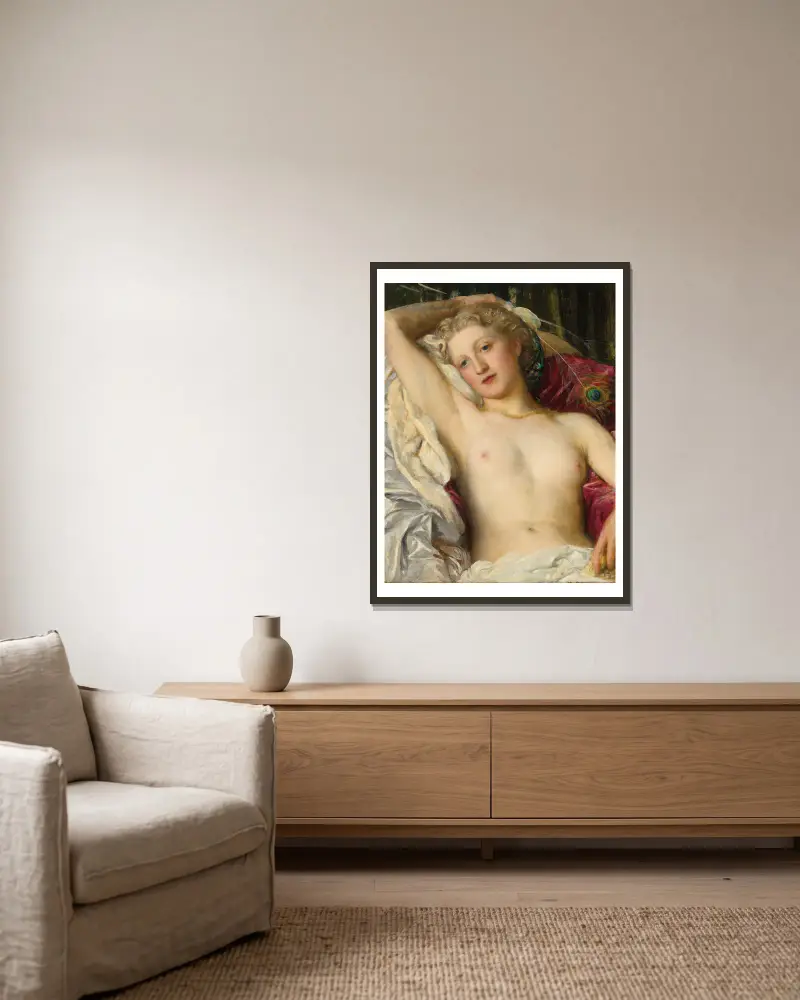 Studie mit Pfauenfedern von George Frederic Watts gerahmt an einer Wand